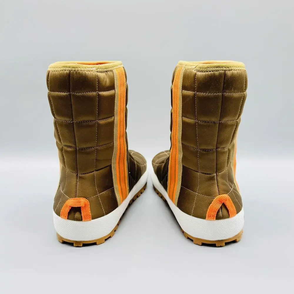 Tory Burch Boots Womens 7 Brown Orange Nylon Sport Quilted Puffer Stripe Winter